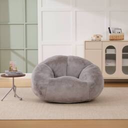 Matteo Bean Bag Chair - Shell-Shaped Faux Fur Memory Foam in Light Grey - thumbnail 9