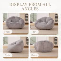 Matteo Bean Bag Chair - Shell-Shaped Faux Fur Memory Foam in Light Grey - thumbnail 2