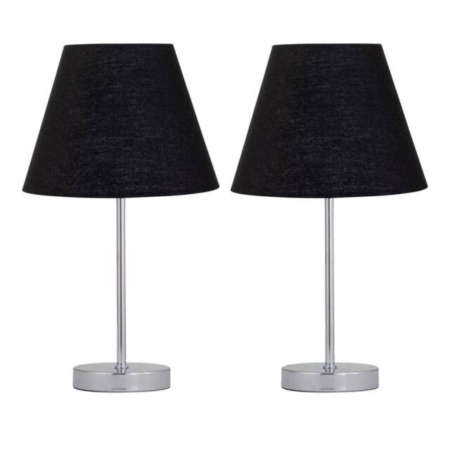 First Choice Lighting Set of 2 Chrome Touch Operated Table Lamps with Black Shades in Silver - image 1