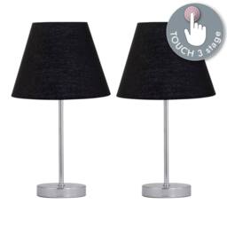 First Choice Lighting Set of 2 Chrome Touch Operated Table Lamps with Black Shades in Silver - thumbnail 2