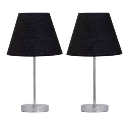 First Choice Lighting Set of 2 Chrome Touch Operated Table Lamps with Black Shades in Silver - thumbnail 1