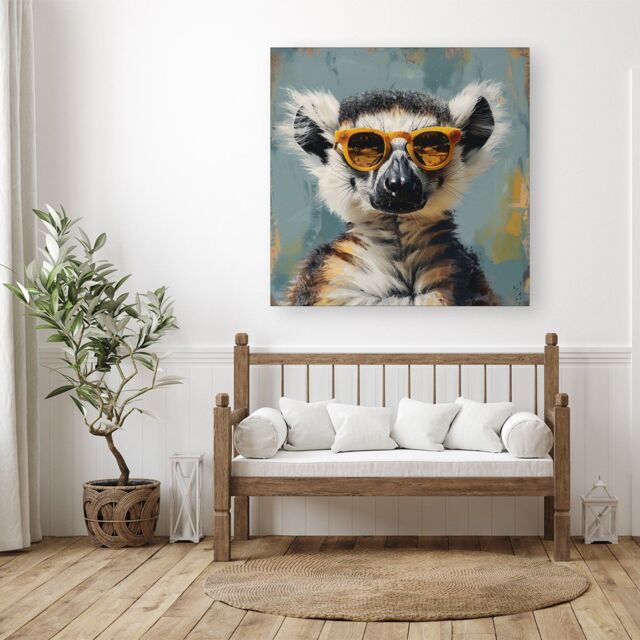 "Warren Reed - Designer Lemur In Glasses Canvas - Size: W30"" x H30""" - image 1
