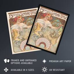 "Artery8 Biscuits Lefevre Utile Vintage French Ad Framed Wall Art Print Mucha - Size: W12"" x H16""" - thumbnail 2