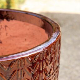 Primrose Textured Glazed Terracotta Planter In Glossy Coffee Brown 50cm - thumbnail 3