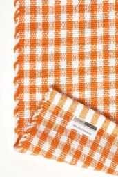 Homescapes Cotton Gingham Check Rug Hand Woven in Orange - Size: 70 cm x 120 cm - thumbnail 5