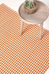 Homescapes Cotton Gingham Check Rug Hand Woven in Orange - Size: 70 cm x 120 cm - thumbnail 1