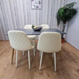 KOSY KOALA Modern Rectangle Dark Grey Dining Table Set With 4 Cream Chairs Dining Room Furniture - thumbnail 3