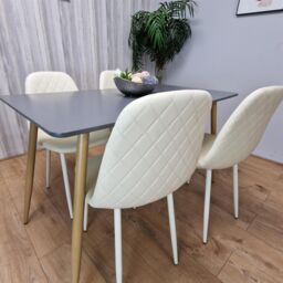 KOSY KOALA Modern Rectangle Dark Grey Dining Table Set With 4 Cream Chairs Dining Room Furniture - thumbnail 2