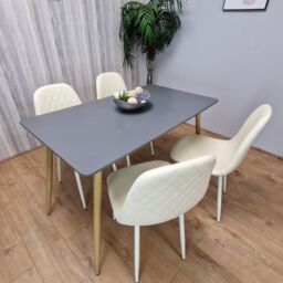 KOSY KOALA Modern Rectangle Dark Grey Dining Table Set With 4 Cream Chairs Dining Room Furniture - thumbnail 6
