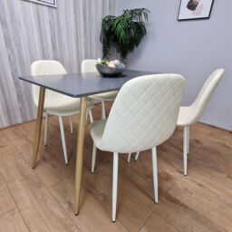 KOSY KOALA Modern Rectangle Dark Grey Dining Table Set With 4 Cream Chairs Dining Room Furniture - thumbnail 5