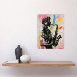 "Artery8 Saxophone Player Portrait Paint Splash Street Art Wall Art Print - Size: W24"" x H32""" - thumbnail 4