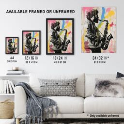 "Artery8 Saxophone Player Portrait Paint Splash Street Art Wall Art Print - Size: W24"" x H32""" - thumbnail 3