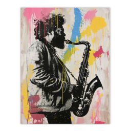 "Artery8 Saxophone Player Portrait Paint Splash Street Art Wall Art Print - Size: W24"" x H32""" - thumbnail 1