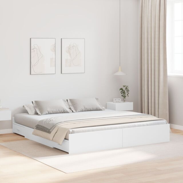 Berkfield Home Storage Bed Frame with Drawer with Headboard with Storage White 180 x 200 cm - image 1