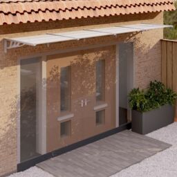 Berkfield Home Door Canopy Grey & Transparent 396x90 cm Polycarbonate in Clear - thumbnail 1
