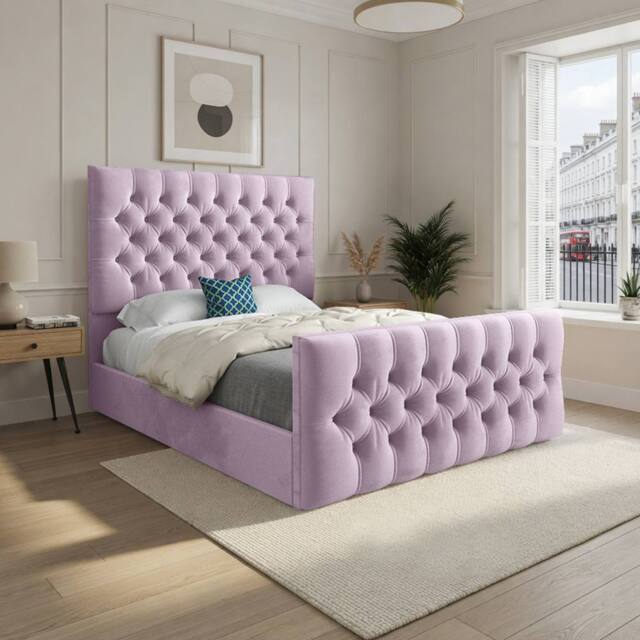 Casani Poulton Upholstered Pink Soft Velvet Designer Bed Frame - Size: Small Double - image 1