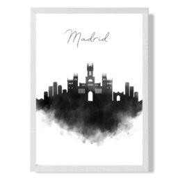 ARTZE Madrid Watercolour Skyline City Framed Print SIZE: A4 with White Frame in Black - Size: A3 - thumbnail 1