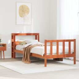 Berkfield Home Bed Frame with Headboard without Mattress Wax Brown 75x190 cm Small Single - thumbnail 1