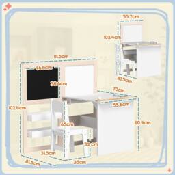AIYAPLAY 3 in 1 Kids Table & Chair Set with Whiteboard & Blackboard in White - thumbnail 3