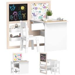 AIYAPLAY 3 in 1 Kids Table & Chair Set with Whiteboard & Blackboard in White - thumbnail 2