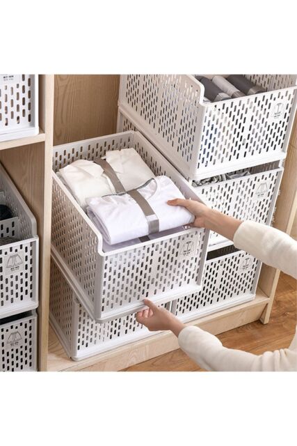 Living and Home Stackable Clothes Storage Basket Wardrobe Drawer Box Organizer in Grey - image 1