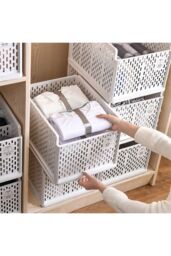Living and Home Stackable Clothes Storage Basket Wardrobe Drawer Box Organizer in Grey - thumbnail 1
