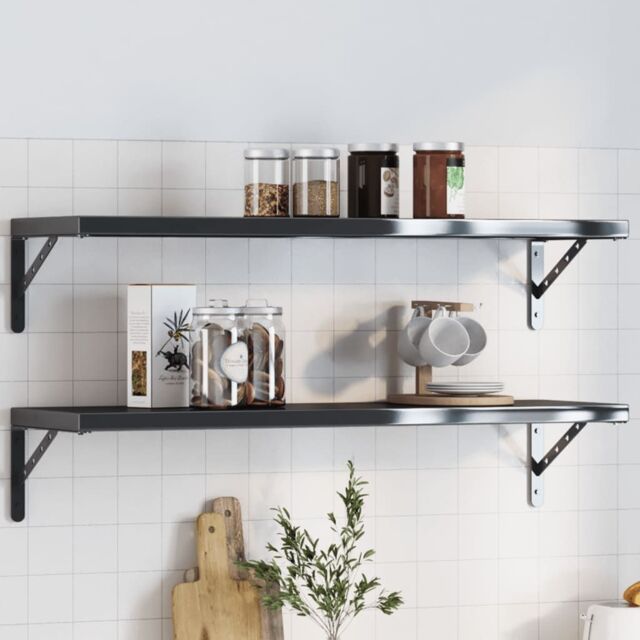 Berkfield Home Shelf Brackets 4 pcs 30x2.5x15.5 cm Black Stainless Steel - image 1