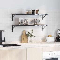 Berkfield Home Shelf Brackets 4 pcs 30x2.5x15.5 cm Black Stainless Steel - thumbnail 3