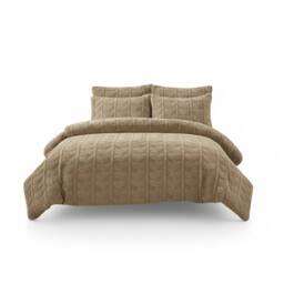 Snug City Ultra Soft Teddy Duvet Cover Set Leaves Embossed Cozy Fleece Bedding in Beige - Size: Single - thumbnail 2