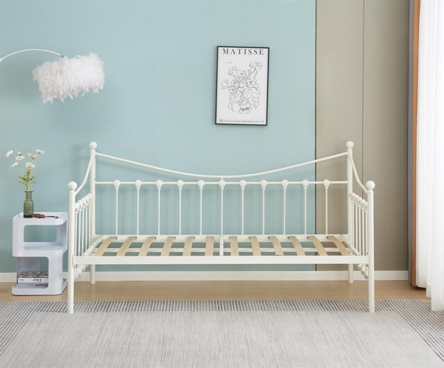 KOSY KOALA Daybed Without Trundle White 3ft Single Bed with 1 Mattress Metal Bedroom Living Room - image 1