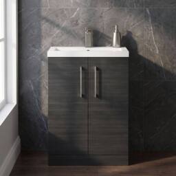 Balterley Bathroom Vanity Basin Unit, Brushed Pewter Handles, 600mm, Wood Black - thumbnail 4