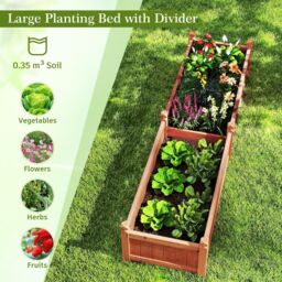 Costway Wood Raised Garden Bed Large Planter Box w/Divider in Brown - thumbnail 8