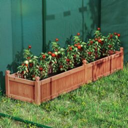 Costway Wood Raised Garden Bed Large Planter Box w/Divider in Brown - thumbnail 3