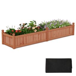 Costway Wood Raised Garden Bed Large Planter Box w/Divider in Brown - thumbnail 1