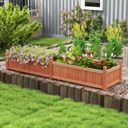 Costway Wood Raised Garden Bed Large Planter Box w/Divider in Brown - thumbnail 5