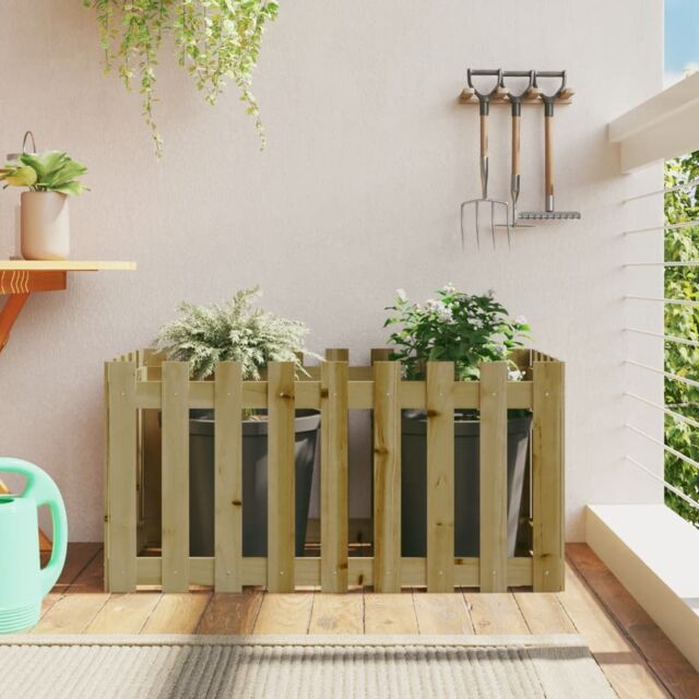 Berkfield Home Garden Raised Bed with Fence Design 100x50x50 cm Impregnated Wood Pine in Brown - Size: 100 x 50 x 50 cm - image 1