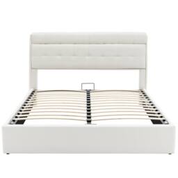 Merax 4ft6 Double PU Upholstered Ottoman Storage Bed with Headboard Storage in White - thumbnail 8