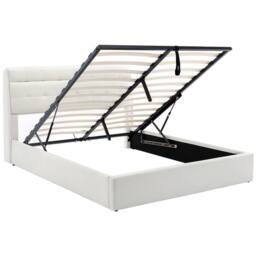Merax 4ft6 Double PU Upholstered Ottoman Storage Bed with Headboard Storage in White - thumbnail 9