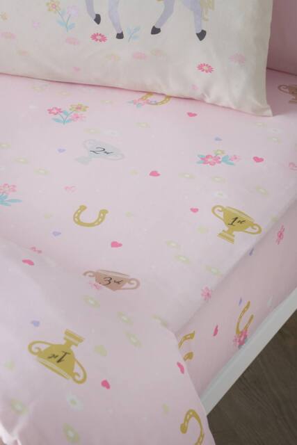 Catherine Lansfield 'Happy Horses' Fitted Sheet in Pink - Size: Double Fitted - image 1