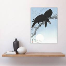 "Artery8 Two Crows On A Tree Branch Vintage Japan Wall Art Print Koson in Blue - Size: W24"" x H32""" - thumbnail 4