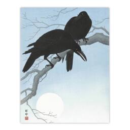 "Artery8 Two Crows On A Tree Branch Vintage Japan Wall Art Print Koson in Blue - Size: W24"" x H32""" - thumbnail 1