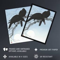 "Artery8 Two Crows On A Tree Branch Vintage Japan Wall Art Print Koson in Blue - Size: W24"" x H32""" - thumbnail 2