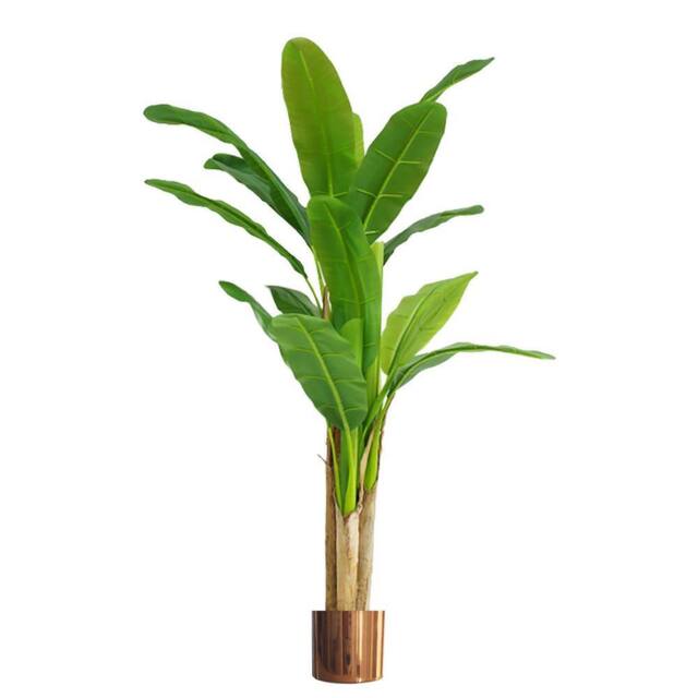 Leaf Artificial Banana Tree Tropical Plant HUGE 6ft Copper Metal Planter in Green - image 1