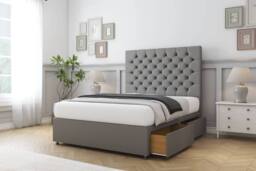 "Sloomy Mayfair Tweed Divan Bed Base 2 Drawers Foot-End With 26"" Strutted Headboard in Light Grey - Size: King" - thumbnail 4