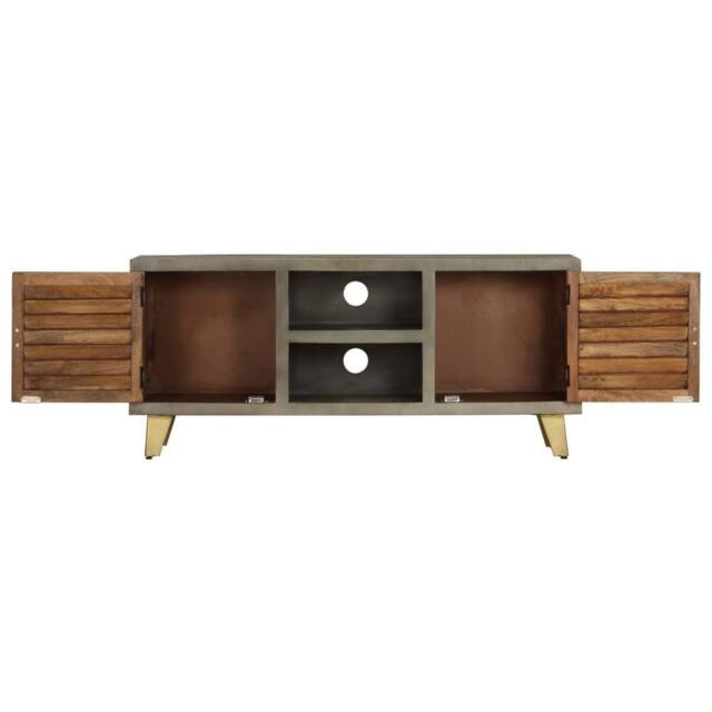 Berkfield Home TV Cabinet Solid Mango Wood Grey with Brass 110x30x48 cm - Size: 110 x 30 x 48 cm - image 1