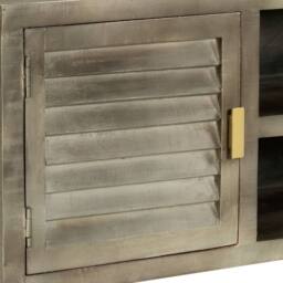 Berkfield Home TV Cabinet Solid Mango Wood Grey with Brass 110x30x48 cm - Size: 110 x 30 x 48 cm - thumbnail 7