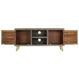 Berkfield Home TV Cabinet Solid Mango Wood Grey with Brass 110x30x48 cm - Size: 110 x 30 x 48 cm