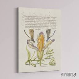 "Artery8 Damselflies on Spanish Iris Calligraphy Canvas Wall Art Print in Beige - Size: W18"" x H24""" - thumbnail 2