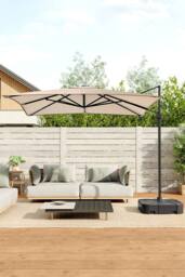 Living and Home Large Square Canopy Rotating Outdoor Cantilever Parasol with Plastic Base in Taupe - thumbnail 2