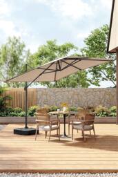Living and Home Large Square Canopy Rotating Outdoor Cantilever Parasol with Plastic Base in Taupe - thumbnail 1